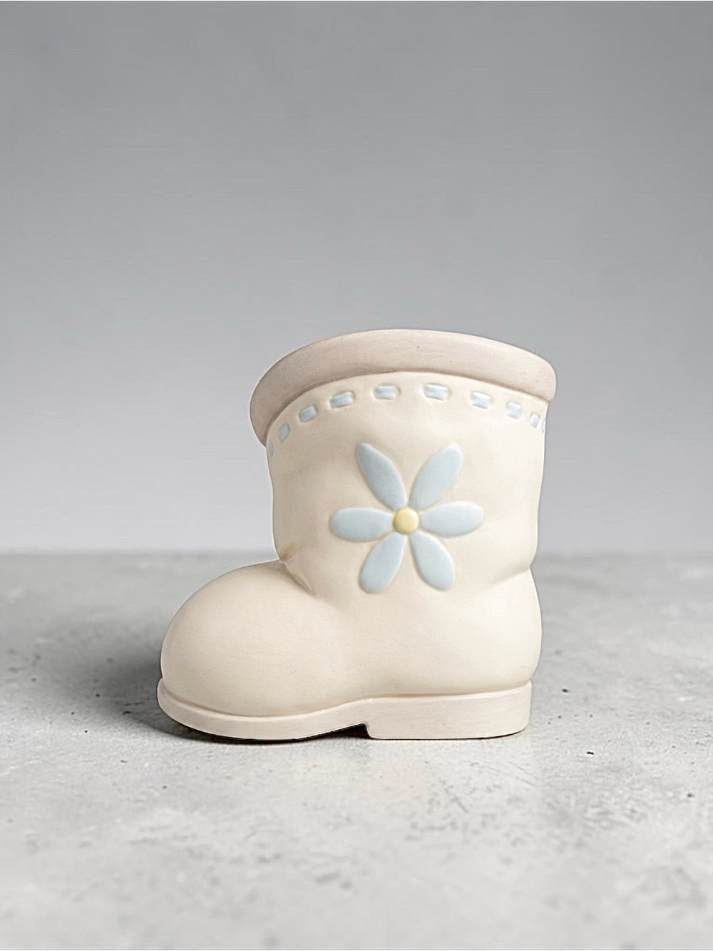Precious Moments Cream Ceramic Baby Boot with Pale Blue Flower